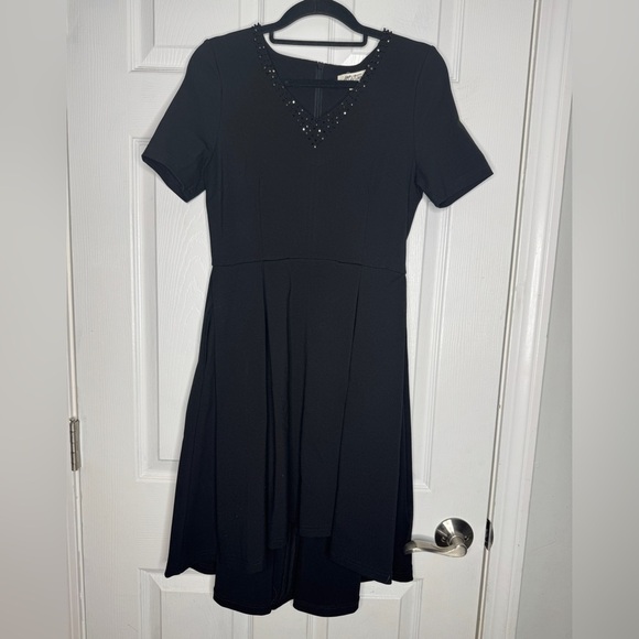 METISU NWT Black Embellished Neckline Fit And Flare High Low Dress Small Pockets - Picture 1 of 9